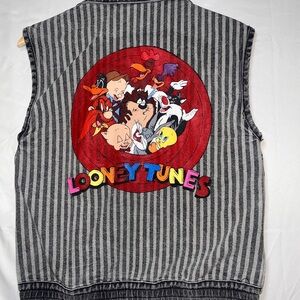 Vintage Jordache Denim Vest Hand Painted Looney Tunes Tweety 90s Unisex‎ M